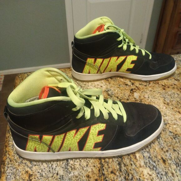 Rare Nike Men\'s Big Nike High Retro Black Neon Green Sneakers Size 13 366726-071 main image 4